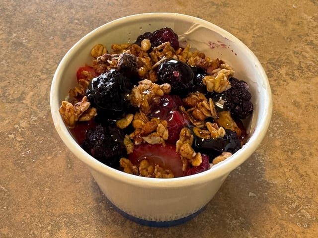 Plain Greek Yogurt Cup w/ Frozen Mixed Berries.